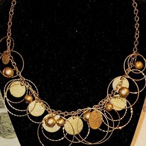 Vintage Multi-Hoop gold/brown antique tone necklace w adjustable hook clasp.